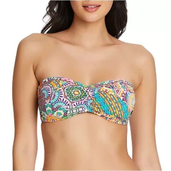 BLEU BY ROD BEATTIE Seriously Sunny Bandeau Bikini Top Multi swimsuit New - Picture 4 of 16